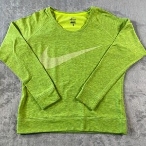 Nike Pullover Womens Medium Neon Green Center Swoosh Sweatshirt Lightweight Trai